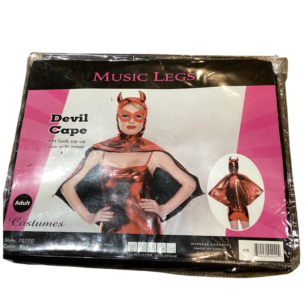 Devil Cape Costume Adult Red Wet‎ Look Zip Up w/ Mask Halloween